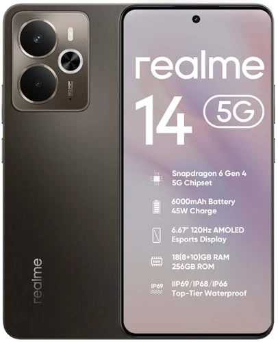 realme 14 5G Smartphone – 8GB RAM, 256GB Storage, 6000mAh Battery, 50MP Camera, IP69 Waterproof