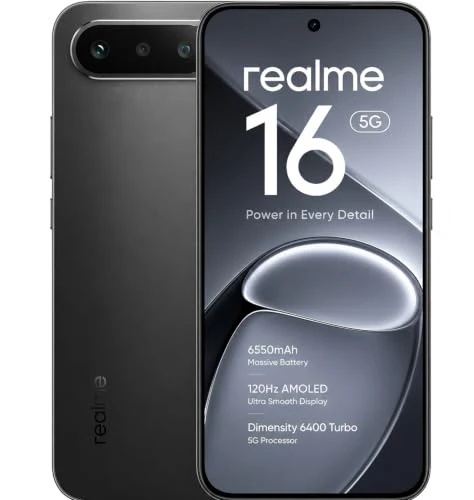 Realme 16 5G Smartphone 8GB+256GB – 50MP Sony Camera, 6550mAh Battery, AMOLED Display, IP69 Waterproof