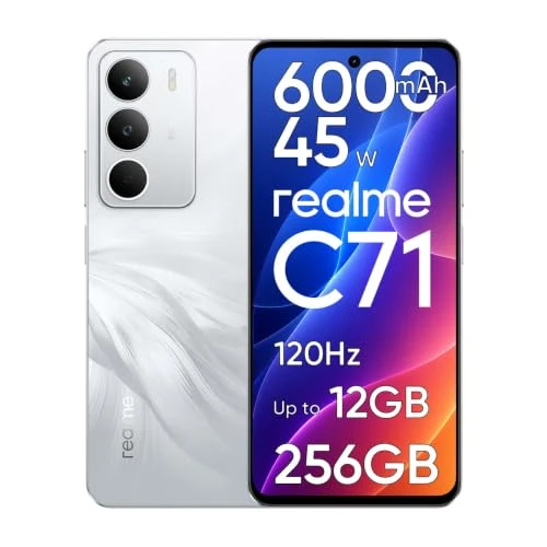 realme C71 Smartphone 6.67" 120Hz | 12GB RAM + 256GB ROM | 6000mAh | 45W Fast Charge | 50MP AI Camera | NFC | Dual SIM | White